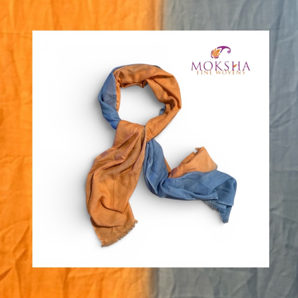 Moksha Cashmere Ombre Orange & Blue Scarf